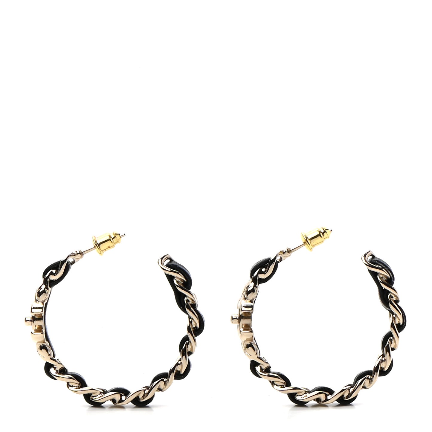 Lambskin CC Turnlock Chain Hoop Earrings Gold Black