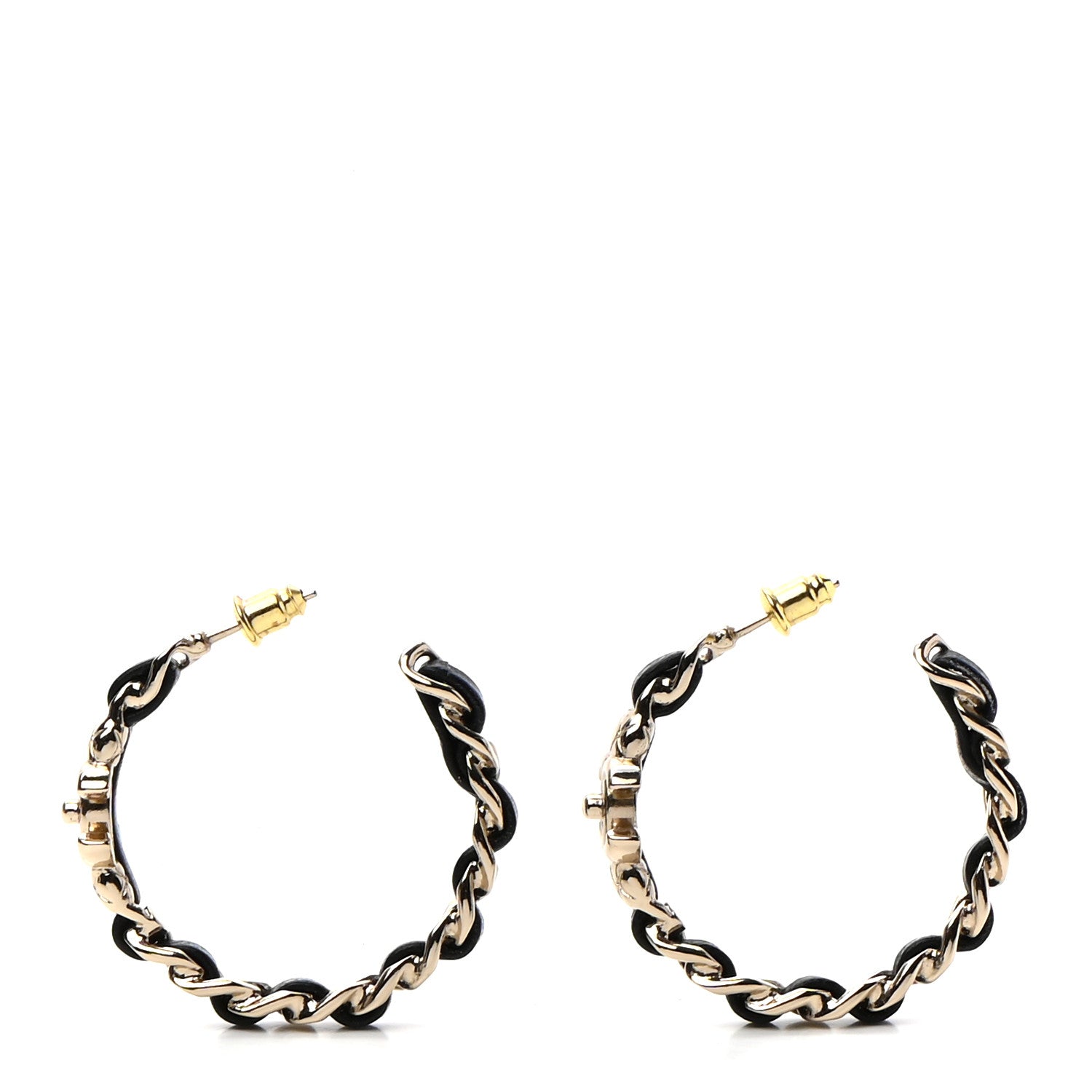 Chanel Lambskin CC Turnlock Chain Hoop Earrings Gold Black 1 of 4