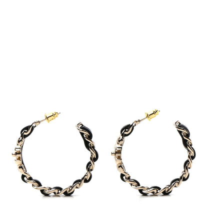 Chanel Lambskin CC Turnlock Chain Hoop Earrings Gold Black 1 of 4
