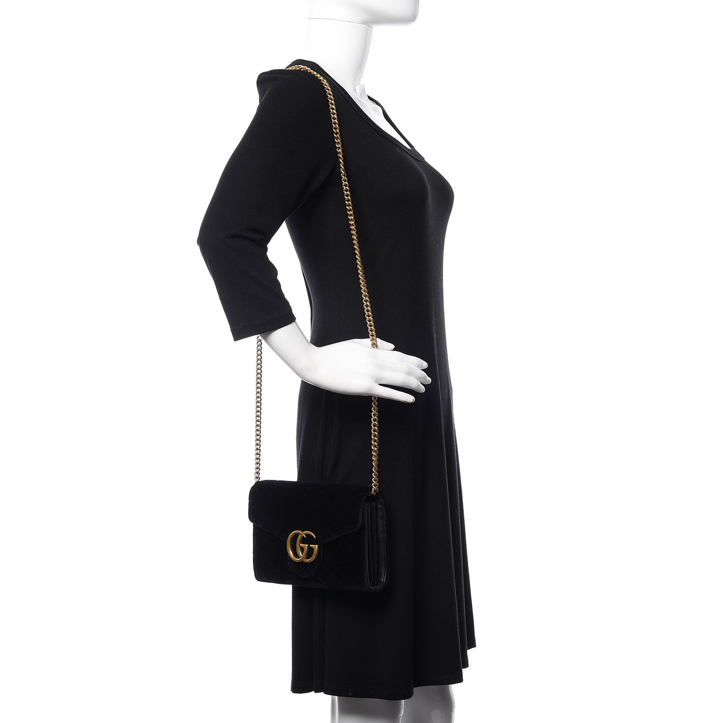 Velvet Matelasse GG Marmont Chain Wallet Black