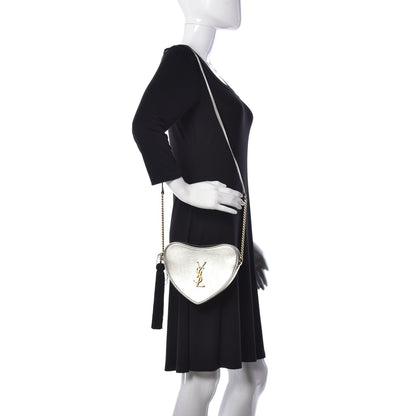 Saint Laurent Metallic Calfskin Heart Monogram Crossbody Pale Gold 2 of 15