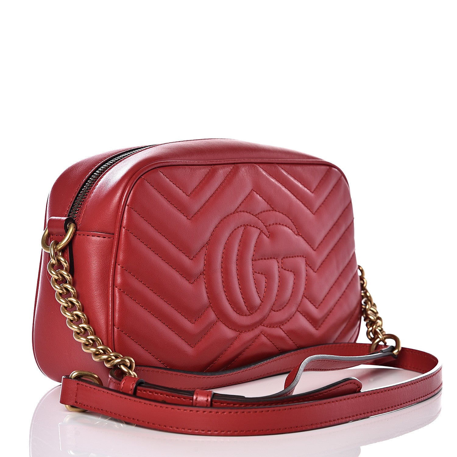 Gucci Calfskin Matelasse Small GG Marmont Chain Shoulder Bag Hibiscus Red 2 of 11