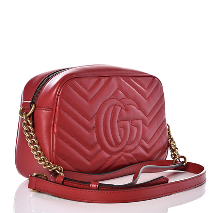 Gucci Calfskin Matelasse Small GG Marmont Chain Shoulder Bag Hibiscus Red 2 of 11