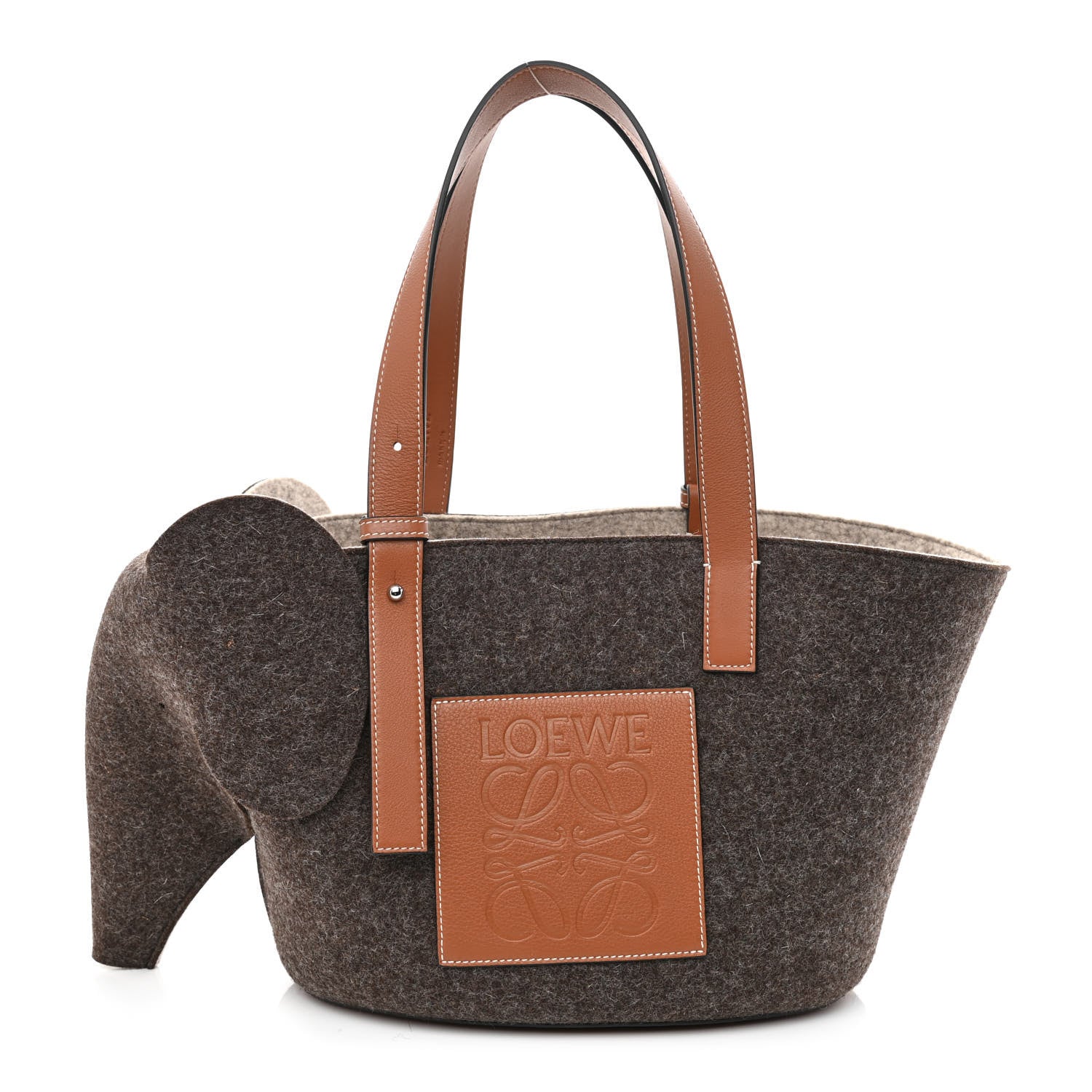 Loewe Calfskin Felt Elephant Basket Tote Brown Beige 1 of 11
