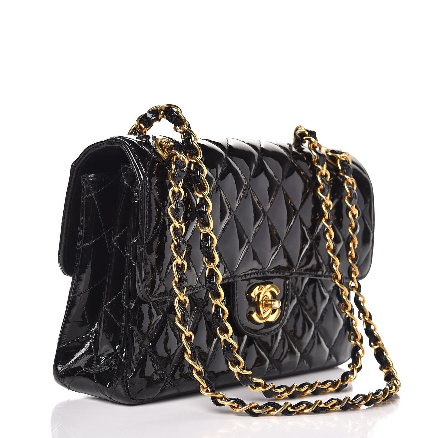 Patent Quilted Small Double Sided Flap Black