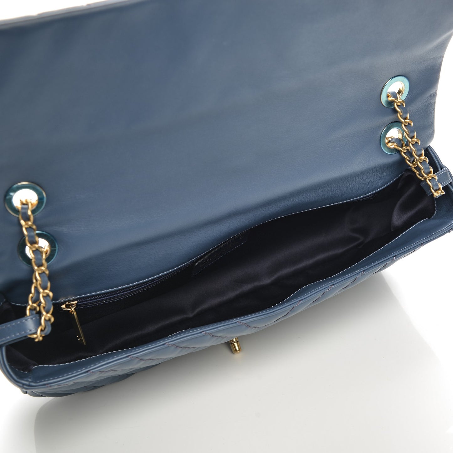 Calfskin Surpique Chevron Large Flap Blue