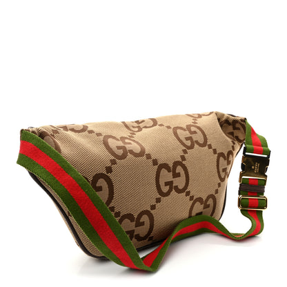 Gucci Monogram Jumbo GG Textured Dollar Calfskin Web Belt Bag Camel Ebony New Acero 3 of 10