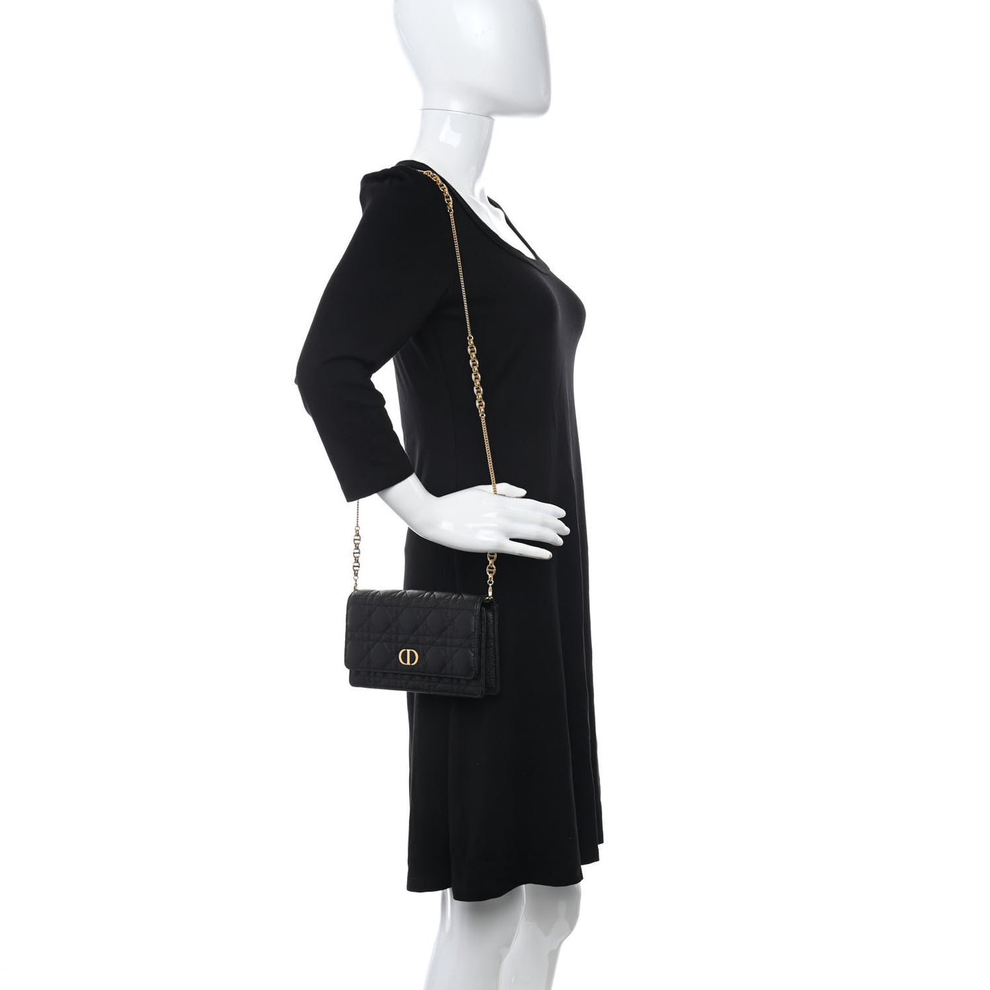 Supple Calfskin Caro Pouch with Chain Black