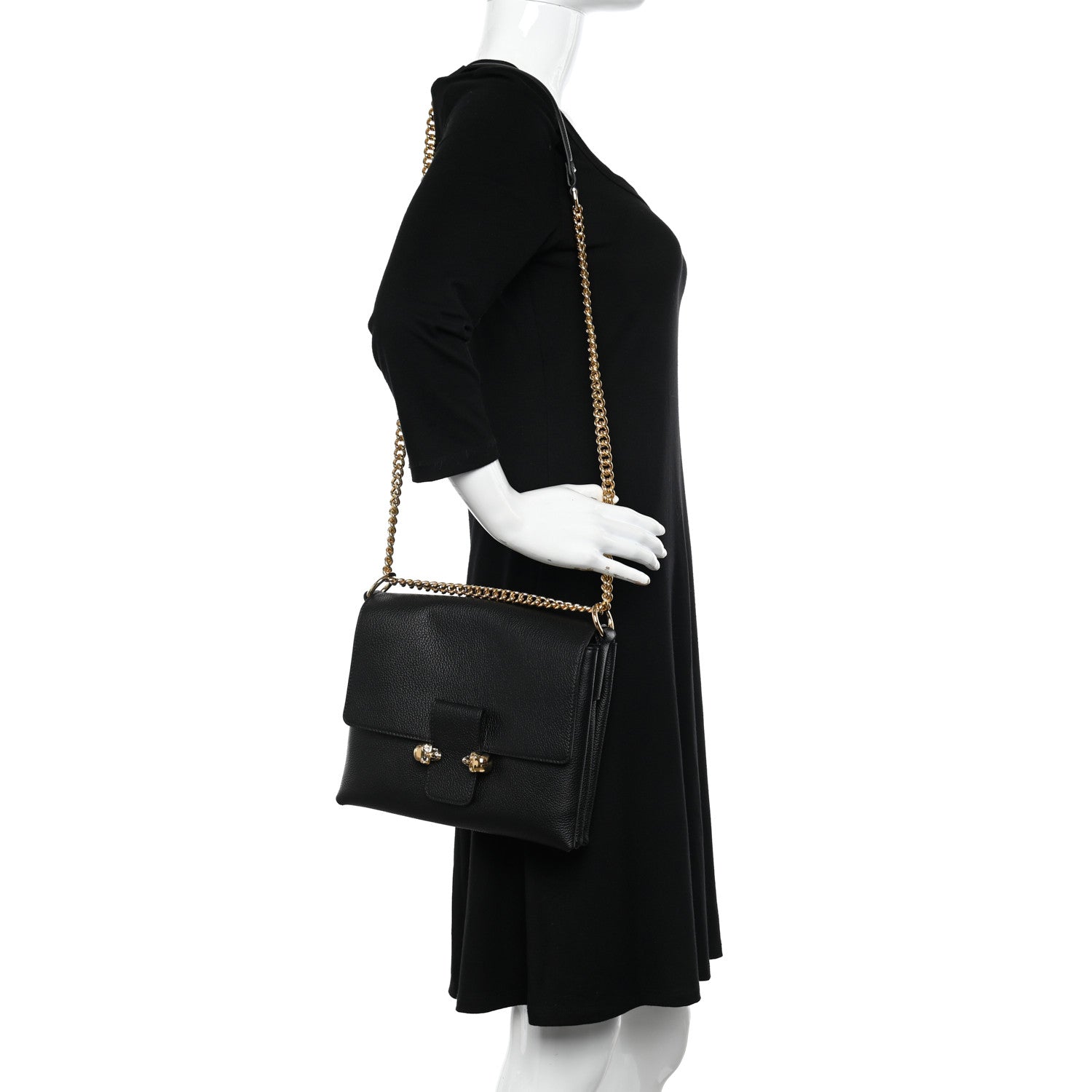 Alexander McQueen Calfskin Medium Twin Skull Chain Crossbody Black 2 of 14