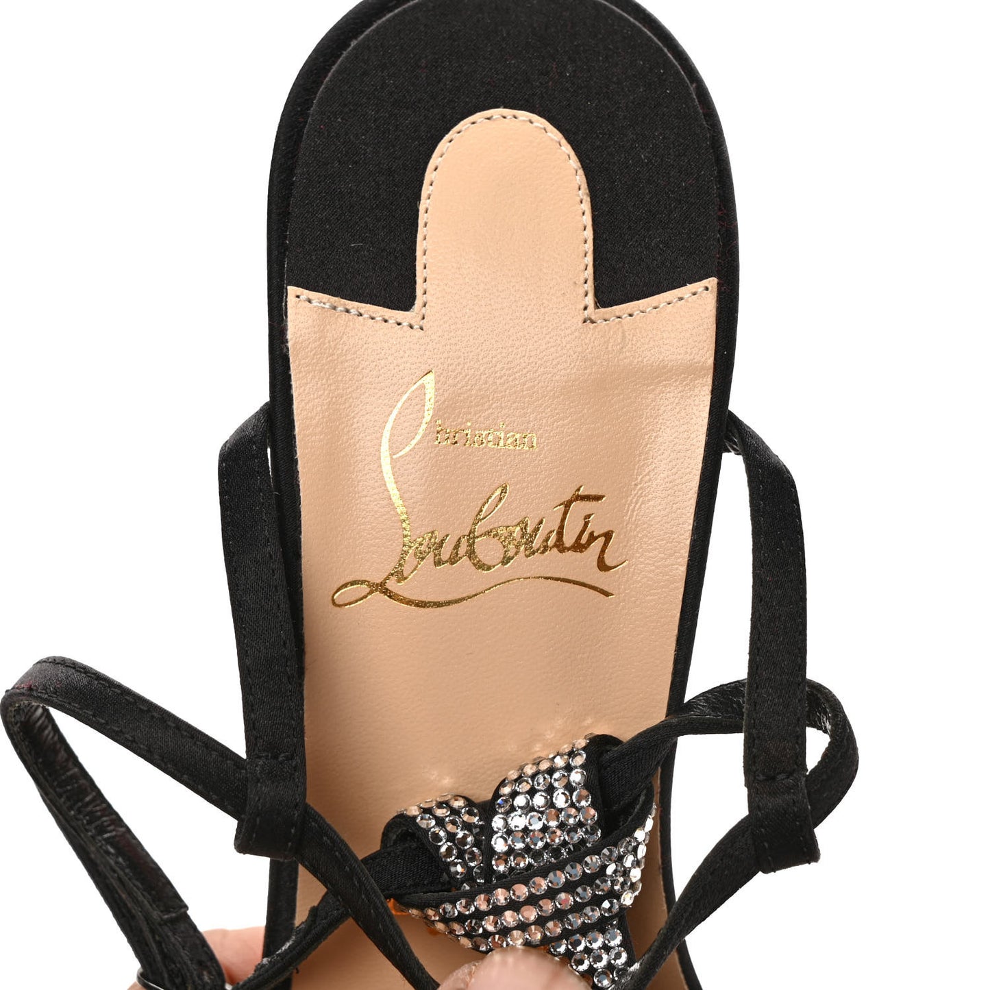 Satin Crepe Strass T Cab 100 T-Strap Sandals 38 Black
