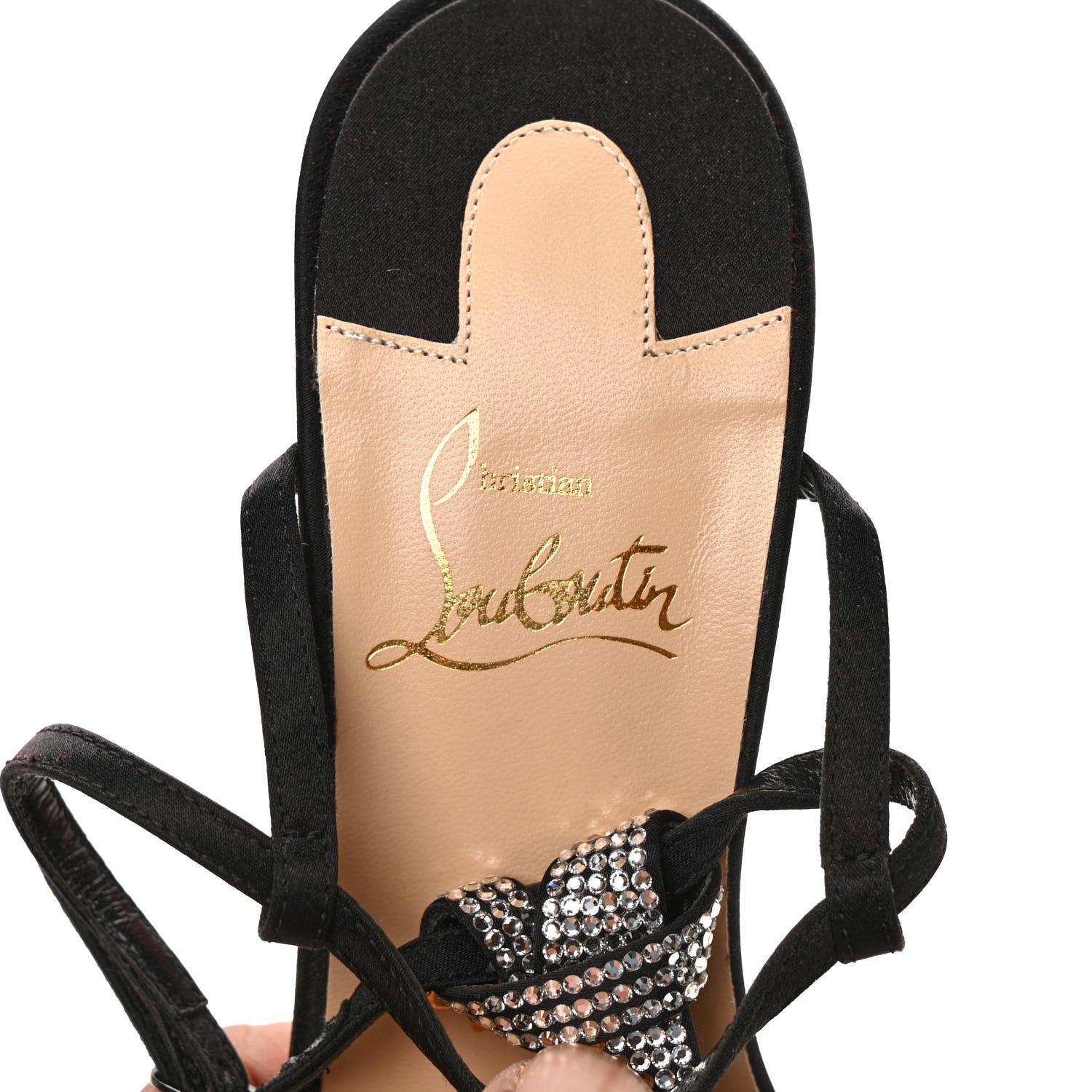 Christian Louboutin Satin Crepe Strass T Cab 100 T-Strap Sandals 38 Black 7 of 7