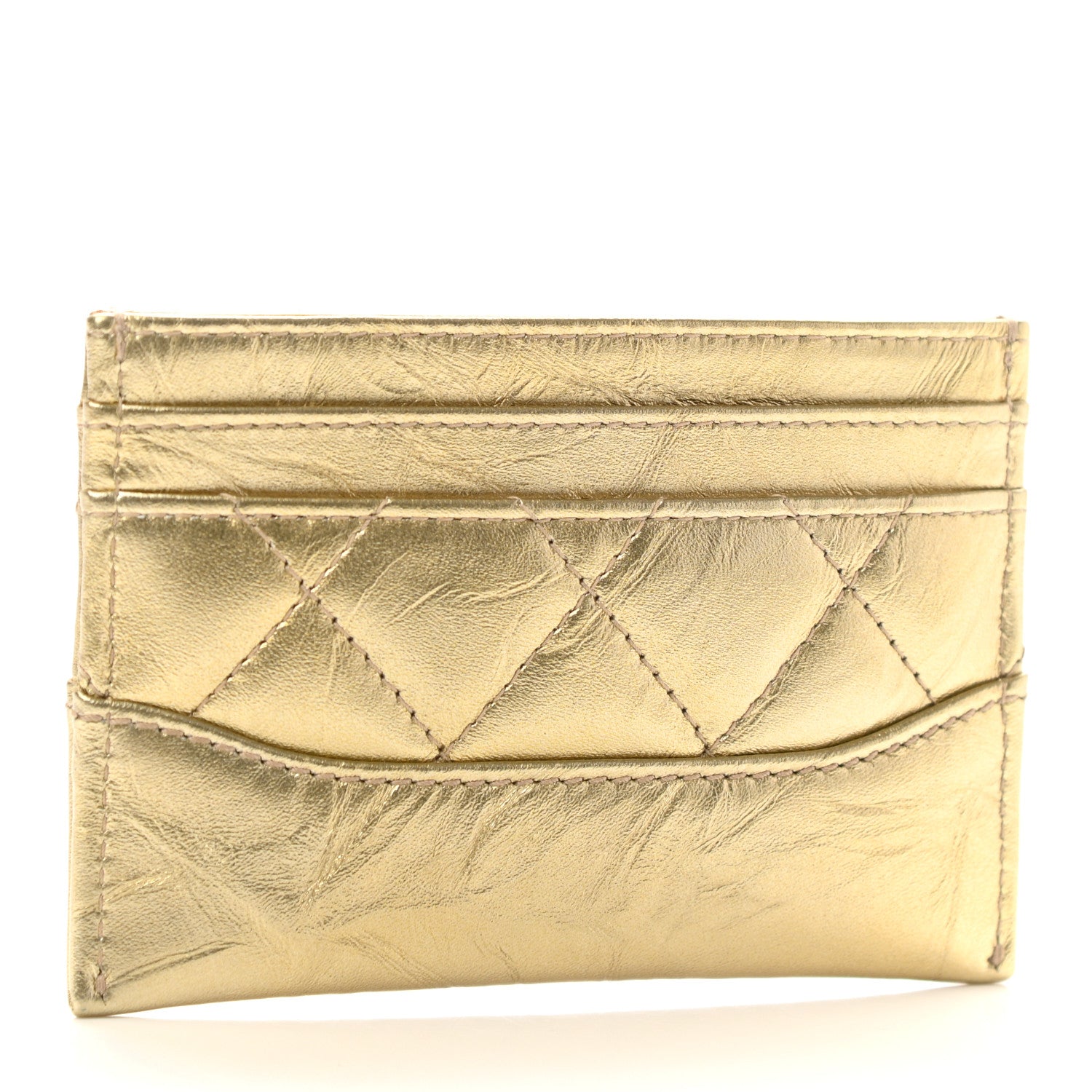 Chanel Metallic Aged Calfskin Quilted Gabrielle Card Holder Wallet Gold 3 of 7