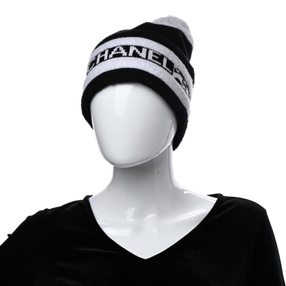Chanel Cashmere CC Beanie Hat Ecru Black 2 of 5