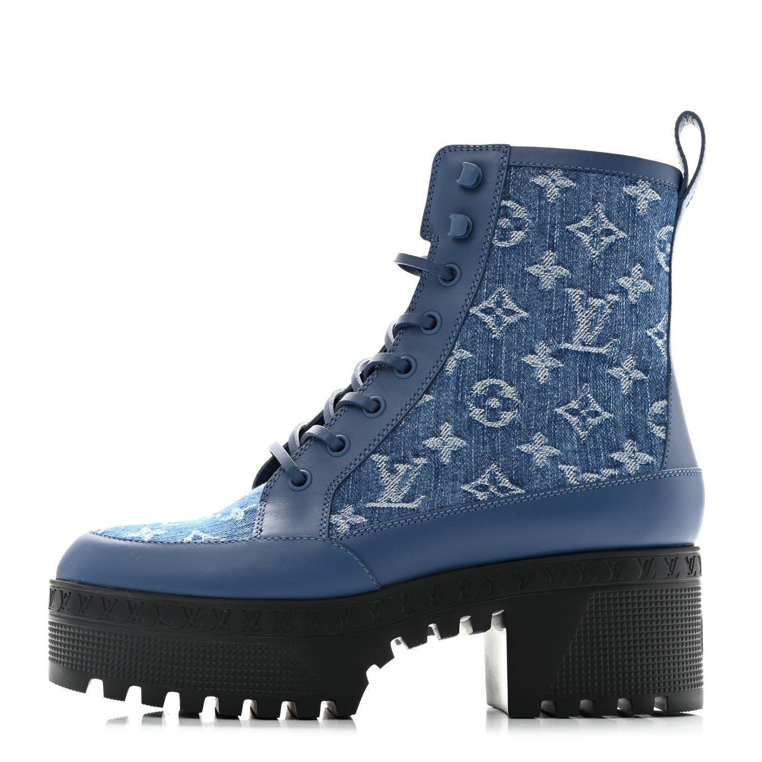 Louis Vuitton Calfskin Monogram Denim Laureate Platform Desert Boots 38 Blue 1 of 10
