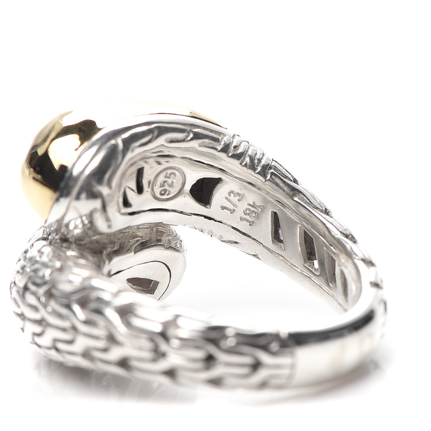 John Hardy Sterling Silver 18K Yellow Gold Hammered Palu Bypass Ring 56 7.5 4 of 5