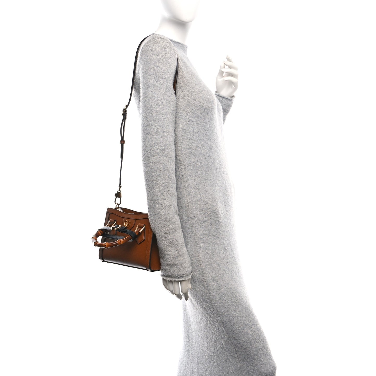 Textured Dollar Calfskin Web Mini Diana Tote Bag Cuir Black