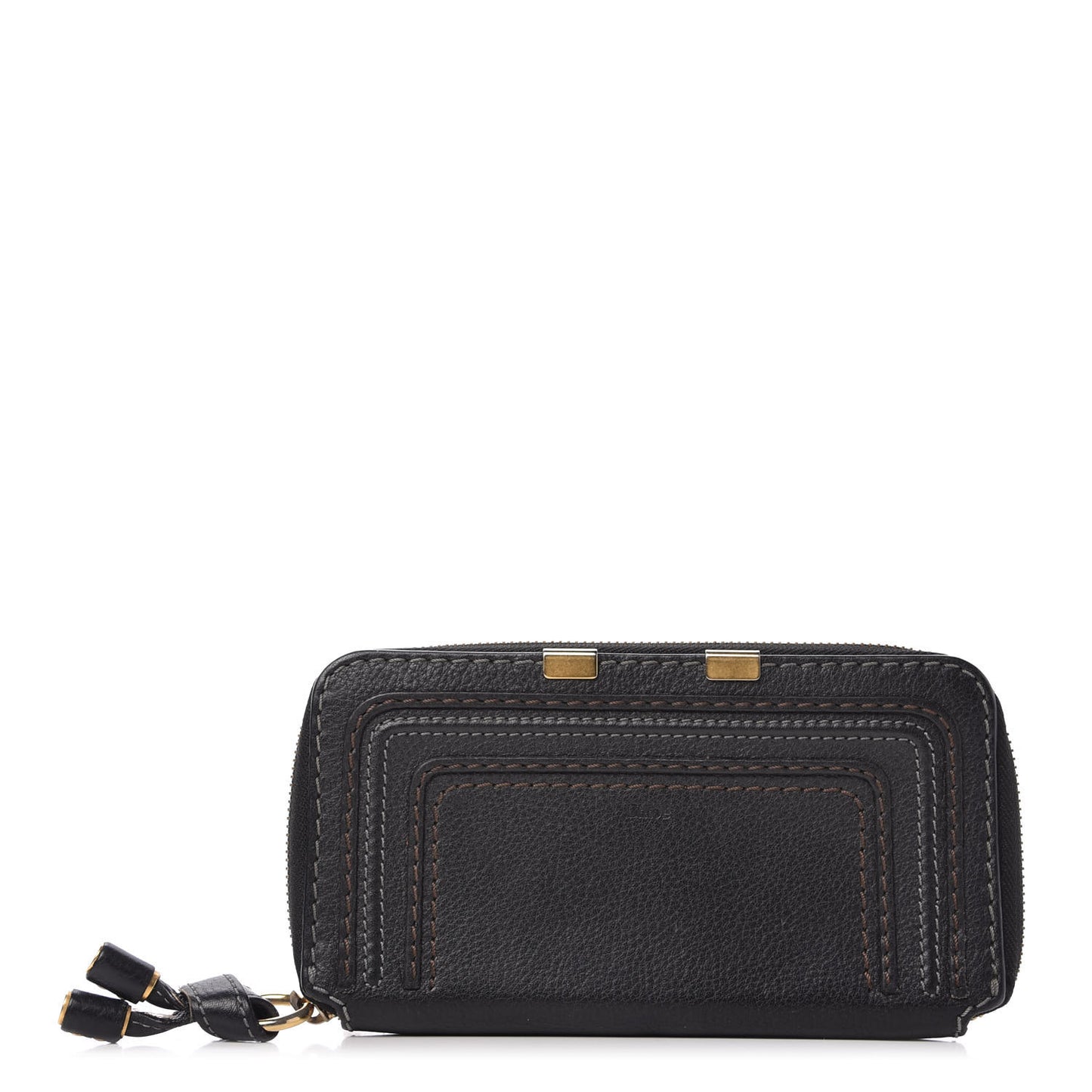 Grained Calfskin Marcie Long Zip Around Wallet Black