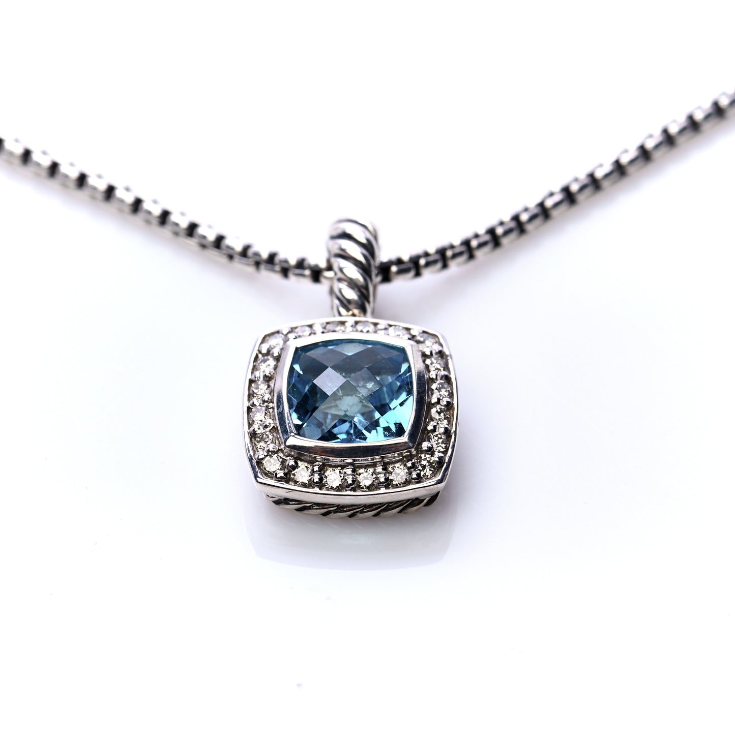 Sterling Silver Diamond Blue Topaz 7mm Petite Albion Pendant Necklace