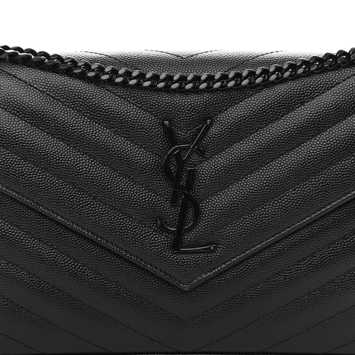 Saint Laurent Grain De Poudre Matelasse Chevron Monogram Chain Wallet Black 8 of 11
