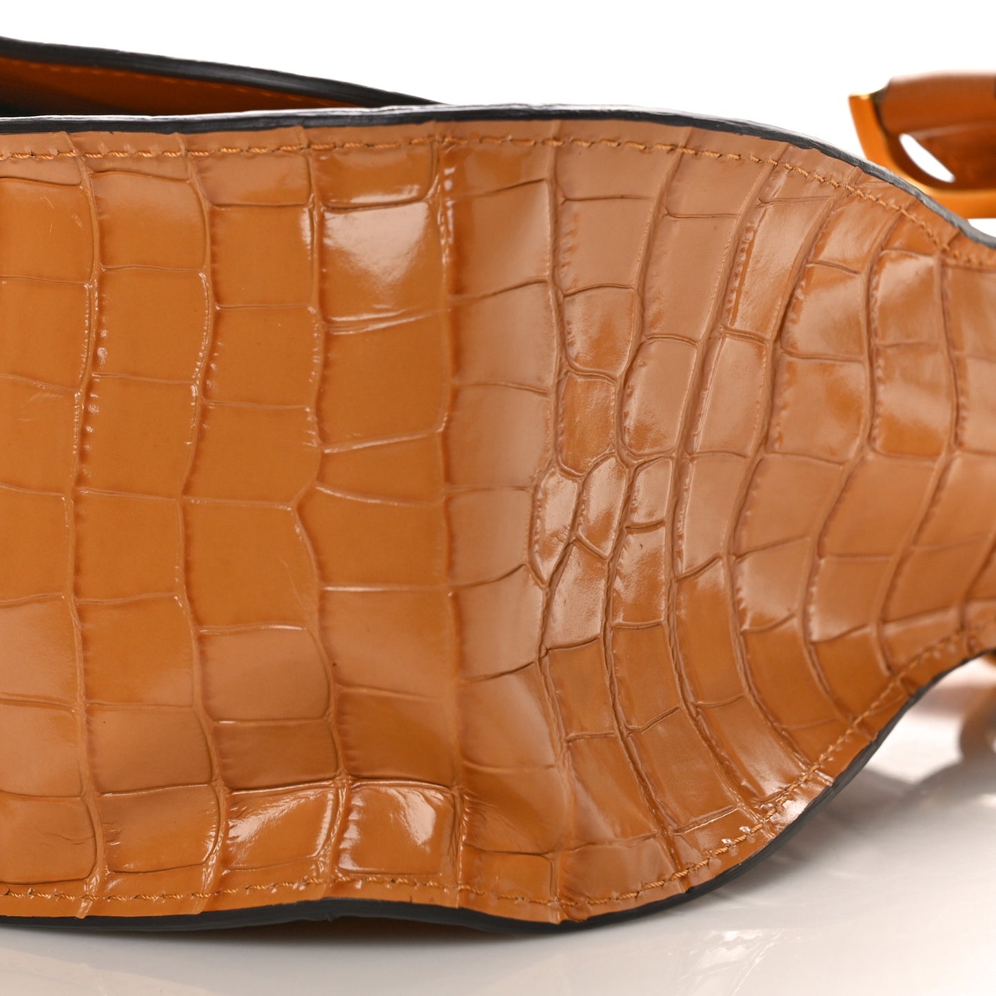 Calfskin Crocodile Embossed Small Marcie Satchel Autumnal Brown