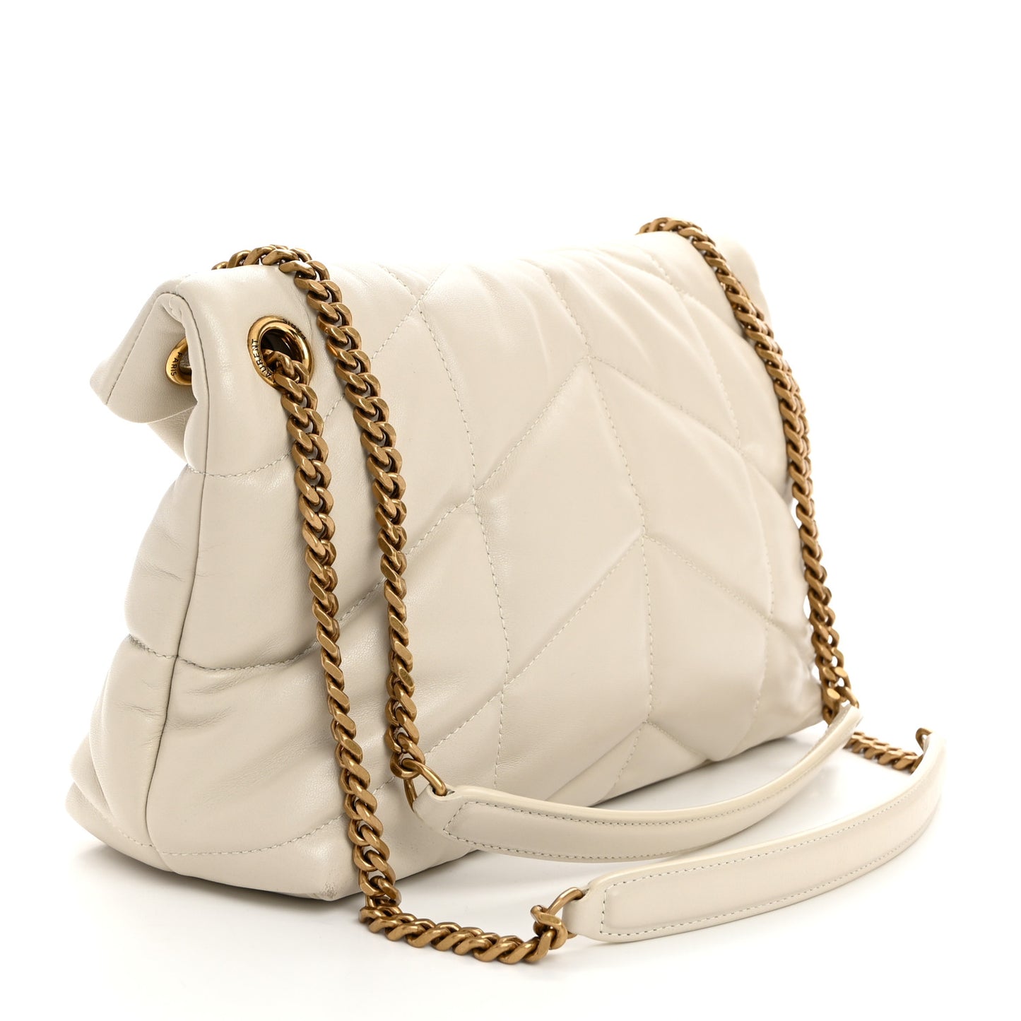 Lambskin Quilted Small Loulou Puffer Monogram Chain Satchel Crema Soft
