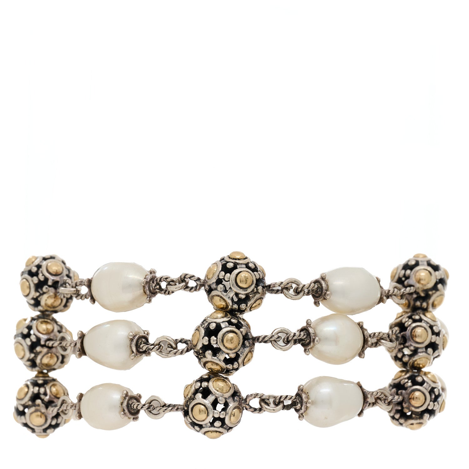 John Hardy Sterling Silver 18K Yellow Gold Pearl 3-Row Jaisalmer Bracelet 1 of 3