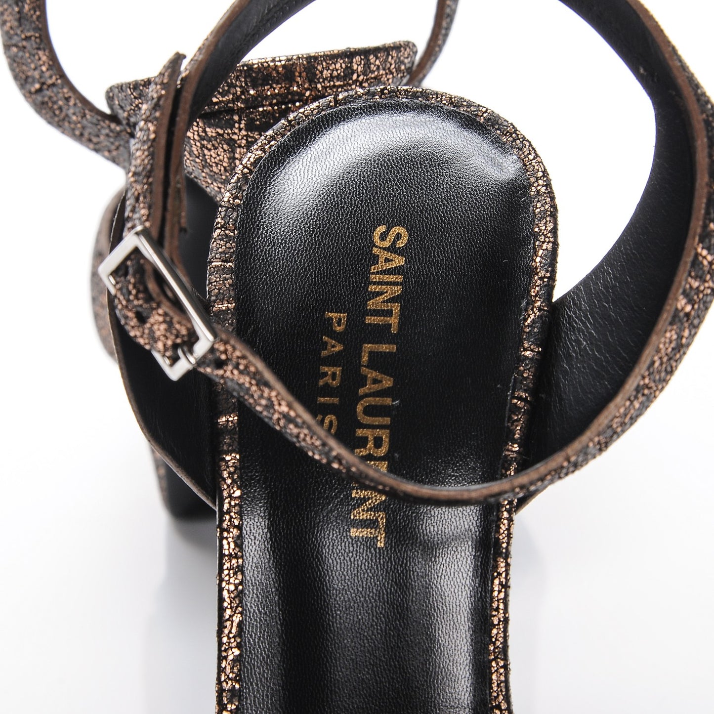 Metallic Calfskin Crocodile Embossed Bianca 105 Platform Sandals 38 Bronze