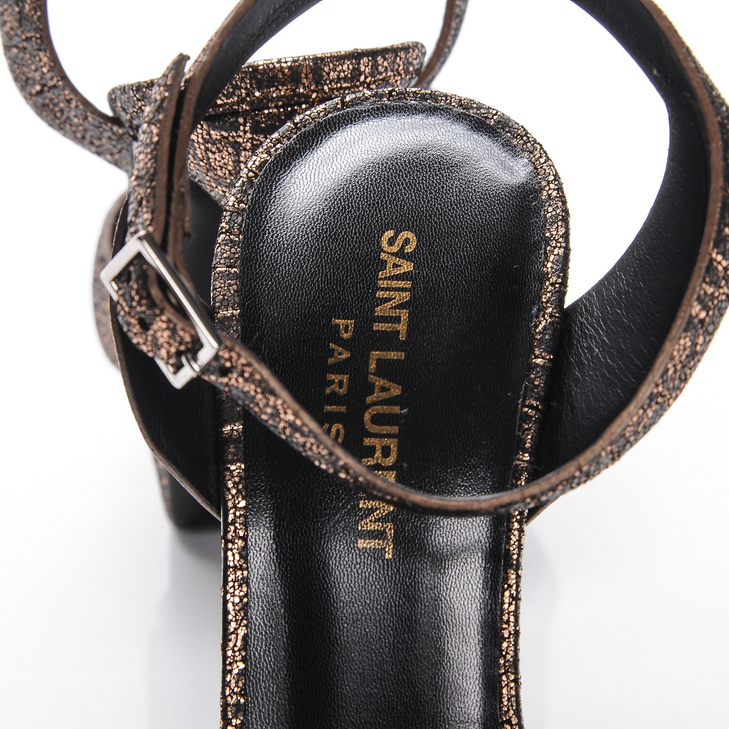 Saint Laurent Metallic Calfskin Crocodile Embossed Bianca 105 Platform Sandals 38 Bronze 6 of 7