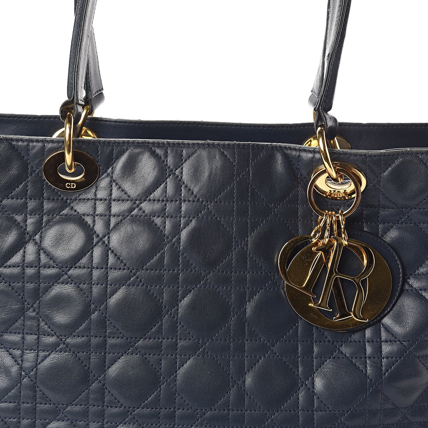 Christian Dior Lambskin Cannage Large Soft Lady Dior Shopping Tote Navy Blue 7 of 19