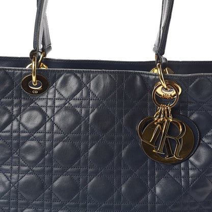 Christian Dior Lambskin Cannage Large Soft Lady Dior Shopping Tote Navy Blue 7 of 19