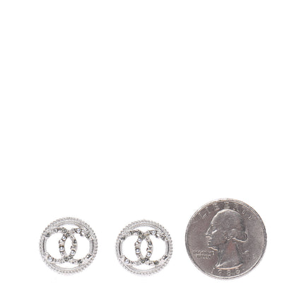 Chanel Pearl Crystal CC Round Earrings Silver 2 of 5