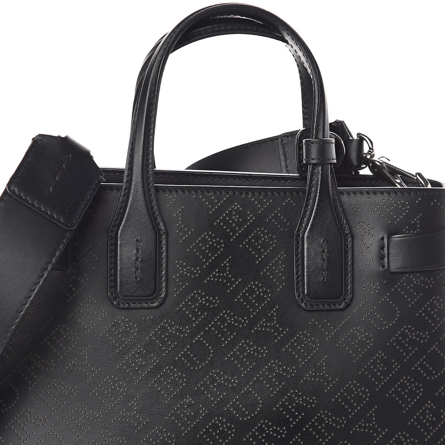 Calfskin Perforated Small Banner Tote Black