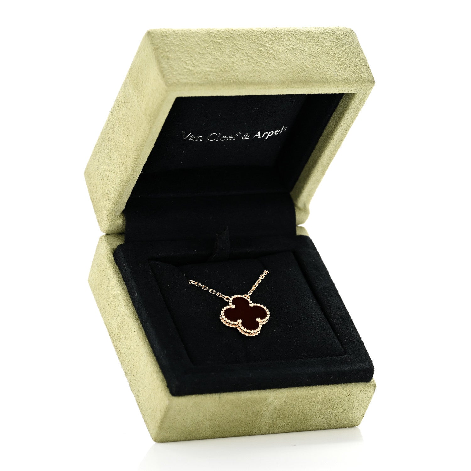 Van Cleef & Arpels 18K Yellow Gold Carnelian Vintage Alhambra Pendant Necklace 6 of 6