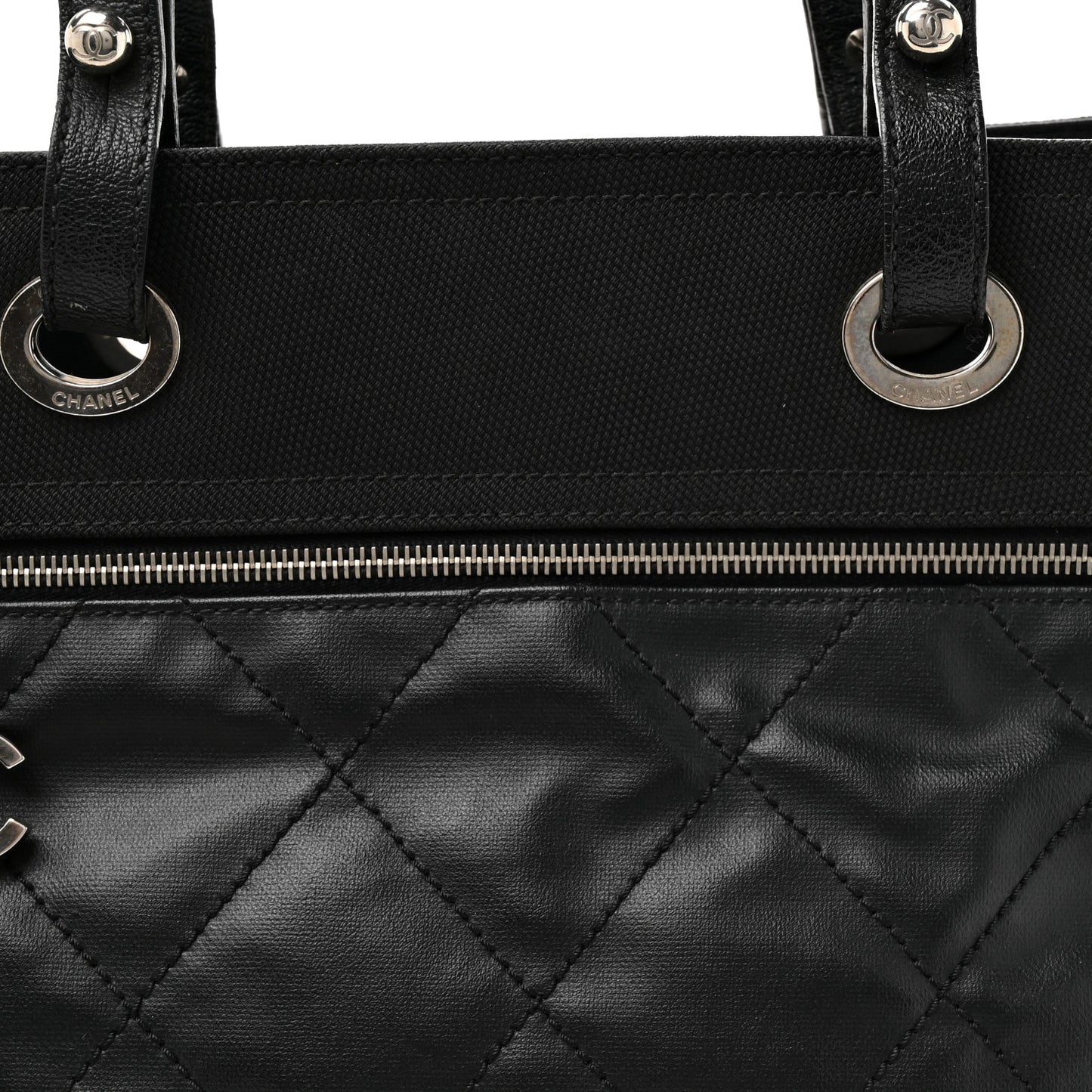 Coated Canvas Quilted Large Paris Biarritz Tote Black