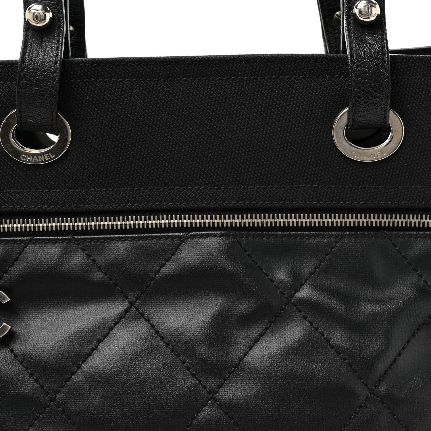 Chanel Coated Canvas Quilted Large Paris Biarritz Tote Black 9 of 14