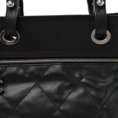 Chanel Coated Canvas Quilted Large Paris Biarritz Tote Black 9 of 14