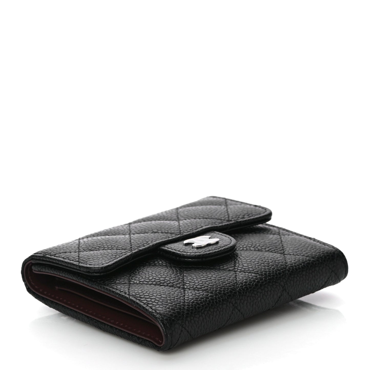 Caviar Quilted Compact Flap Wallet Black