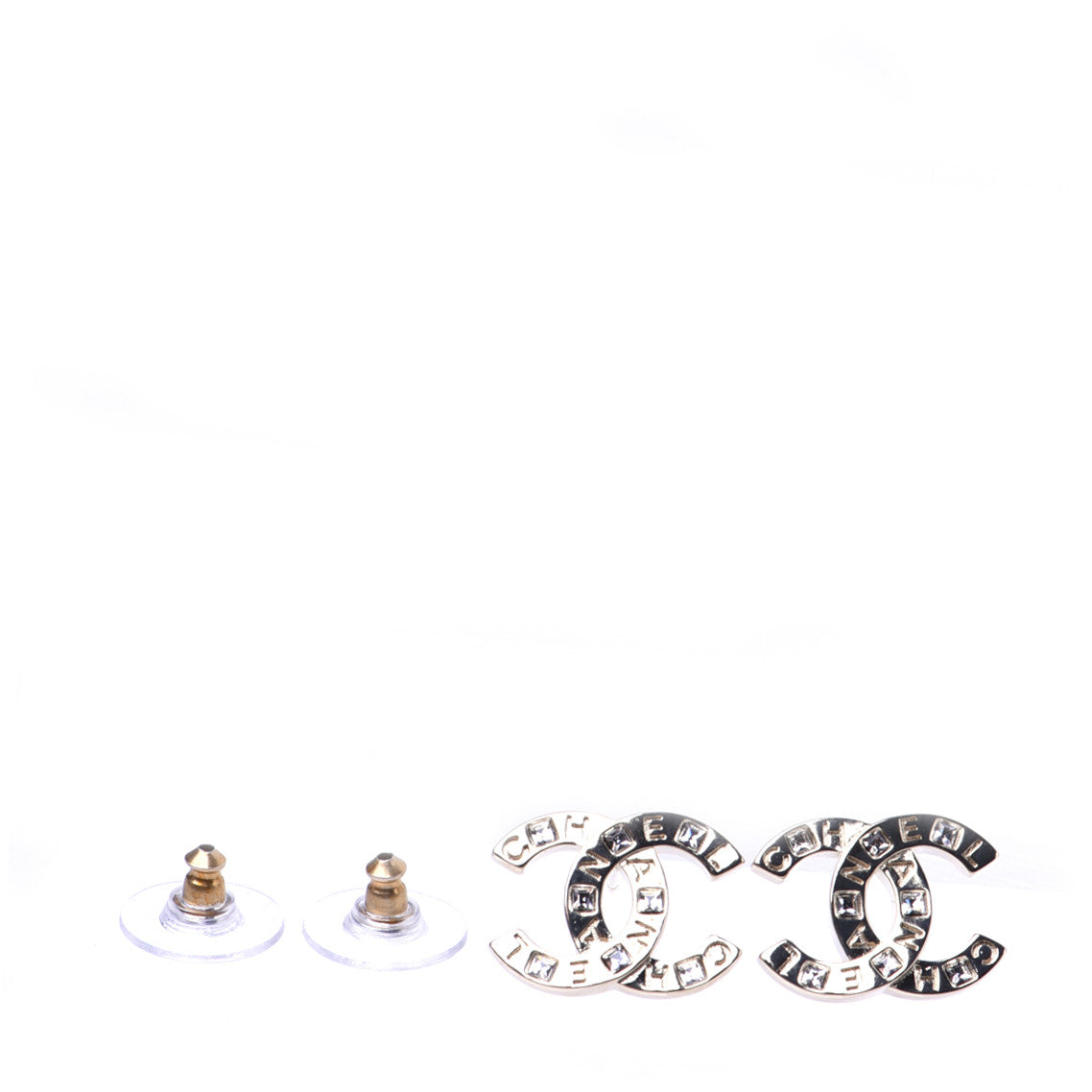 Chanel Crystal Metal CC Paris Button Stud Earrings Gold 8 of 8