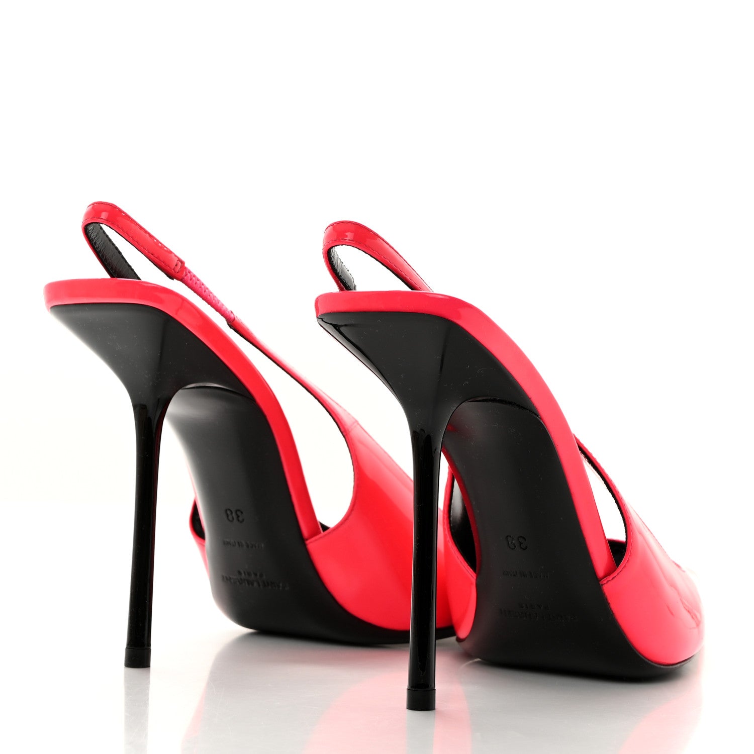Saint Laurent Patent Calfskin Paloma 105 Slingback Pumps 38 Highlighter Coral 4 of 9