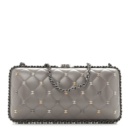 Chanel Lambskin Quilted CC Studded Chain Around Clutch Grey 1 of 12