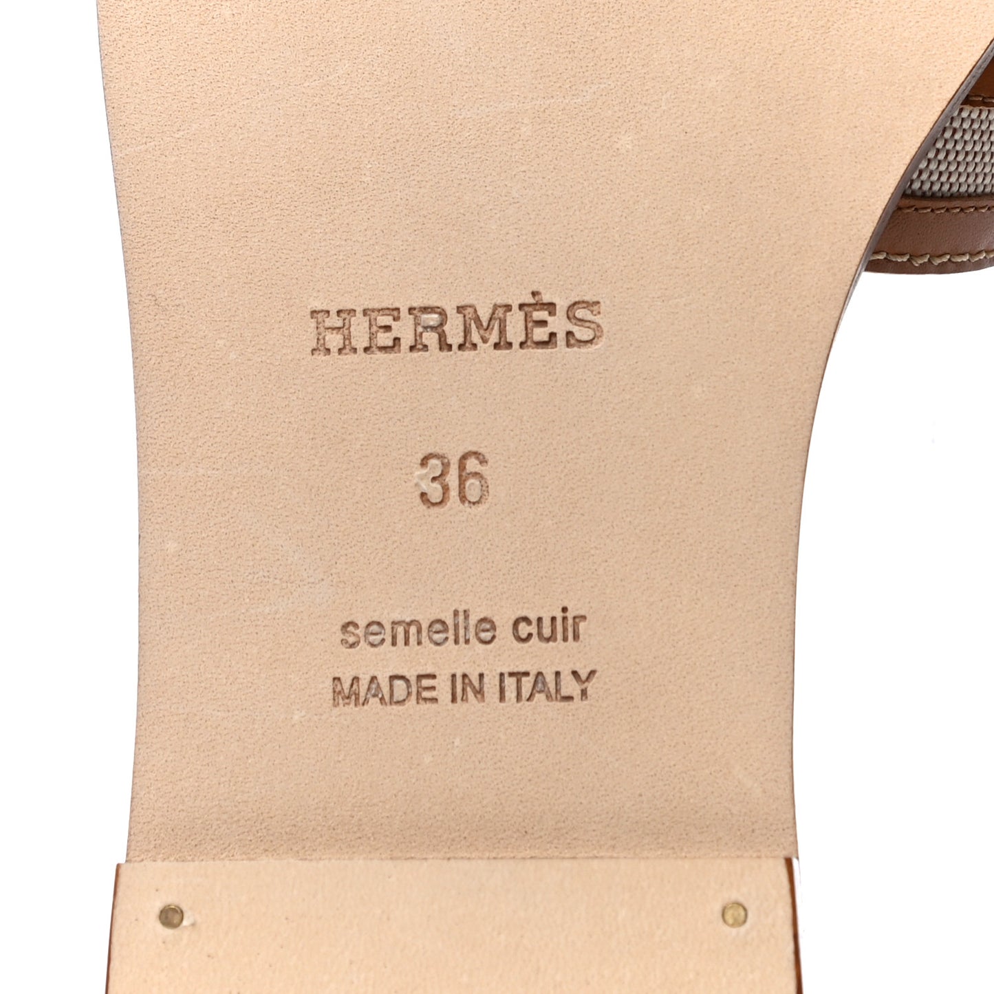 Calfskin Canvas Oran Sandals 36 Noisette Beige Dore
