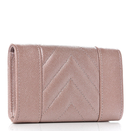 Chanel Metallic Caviar Chevron Quilted Vintage Mademoiselle Card Holder Pink 3 of 9