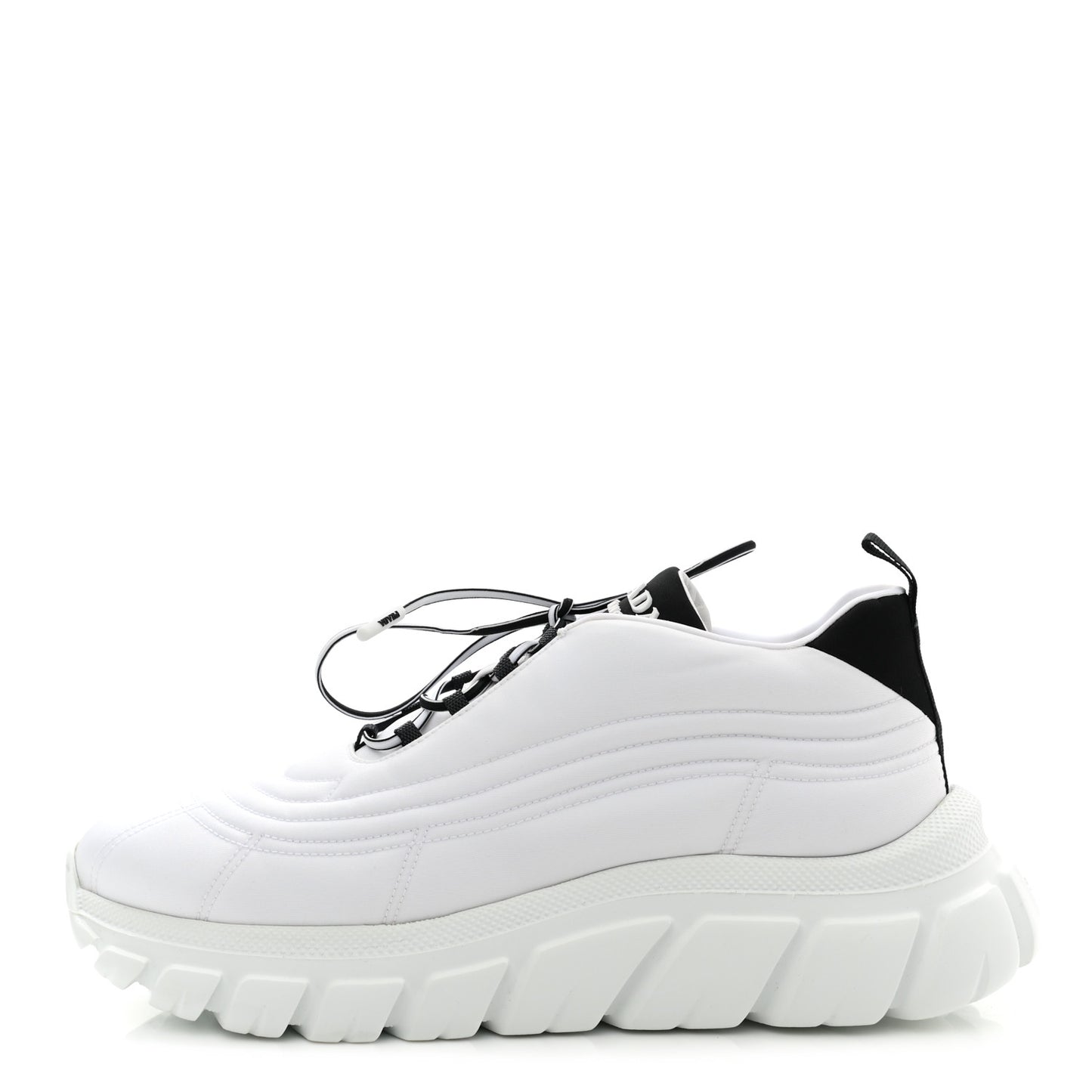 Re-Nylon Gabardine Rubber Logo Quilted Womens 50mm Low Top Sneakers 38.5 White Black