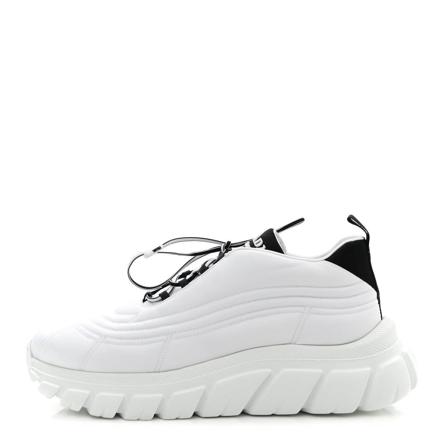 Prada Re-Nylon Gabardine Rubber Logo Quilted Womens 50mm Low Top Sneakers 38.5 White Black 1 of 9