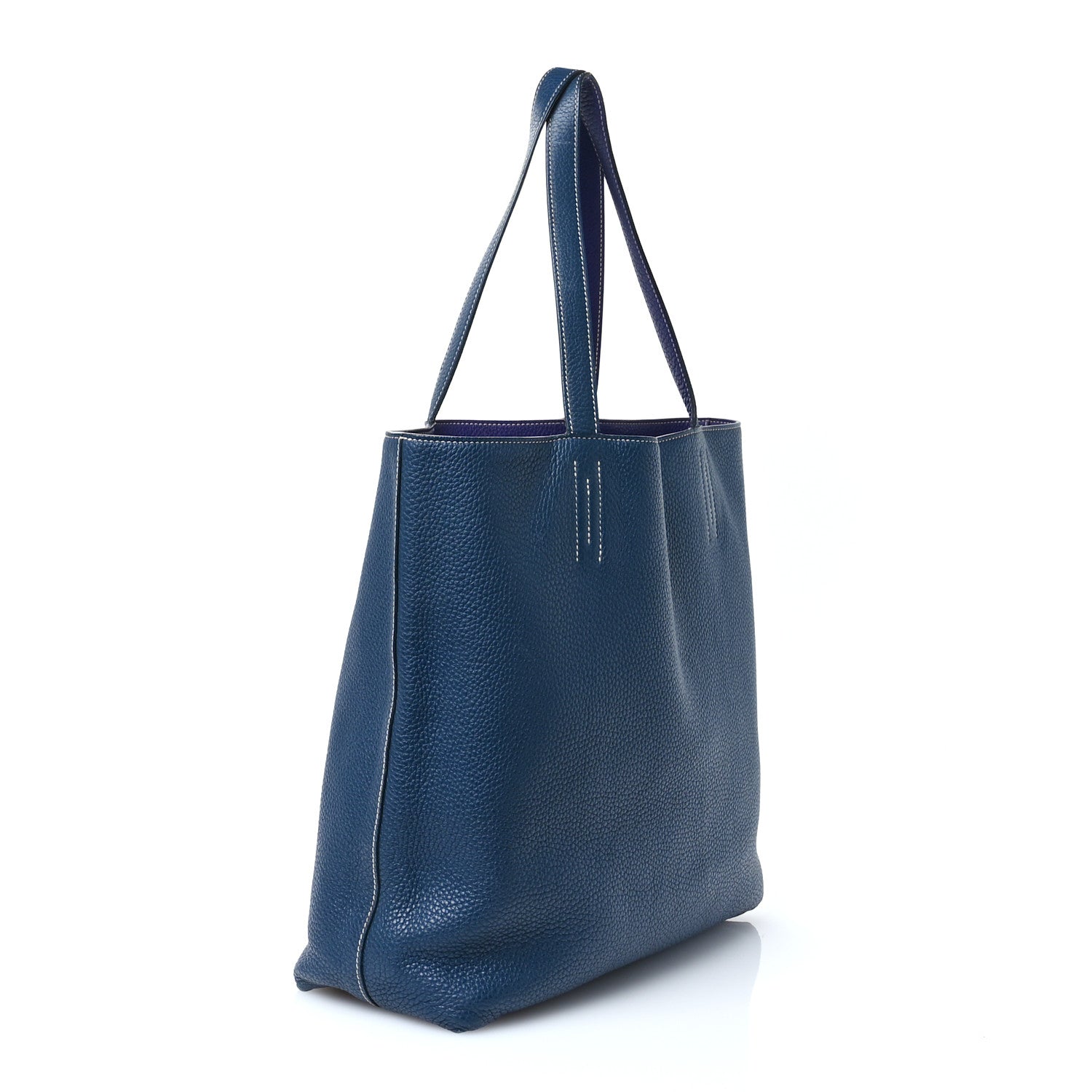 Hermes Taurillon Clemence Double Sens 45 Reversible Tote Iris Bleu De Malte 5 of 15