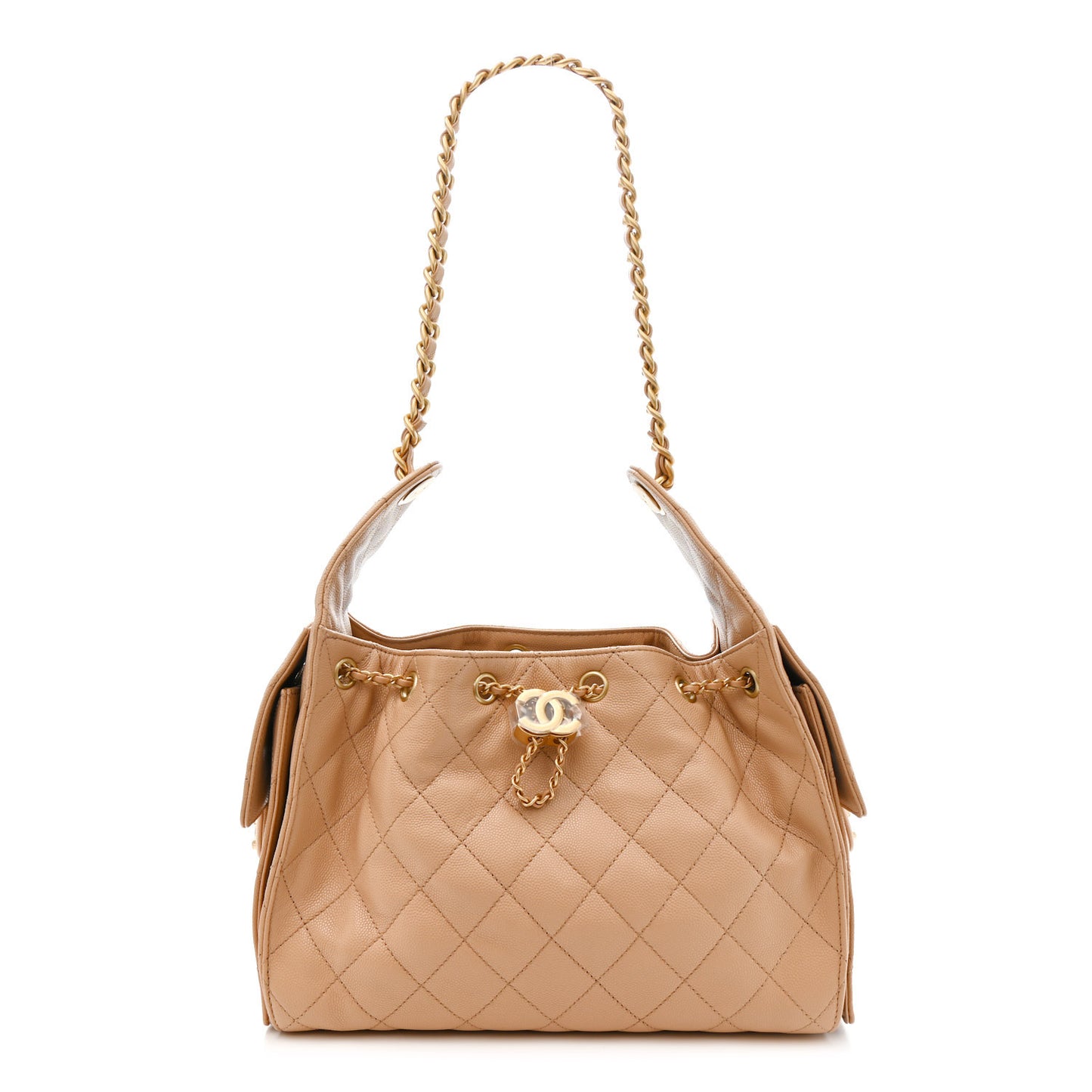Caviar Quilted Small Chanel 25 Handbag Dark Beige