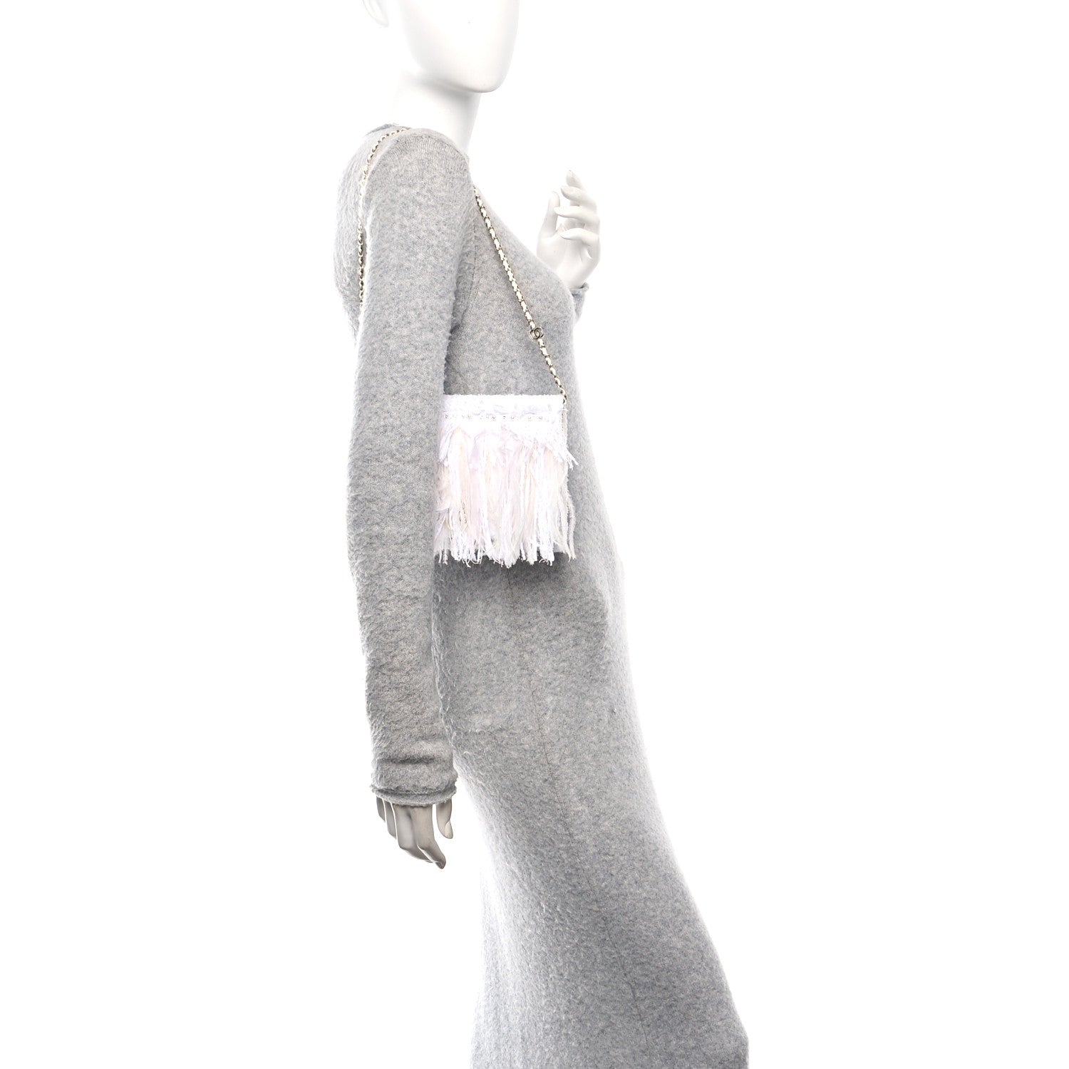 Chanel Tweed Embroidered Feathers Pearl Crystal Clutch White 3 of 11