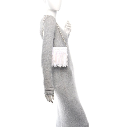 Chanel Tweed Embroidered Feathers Pearl Crystal Clutch White 3 of 11