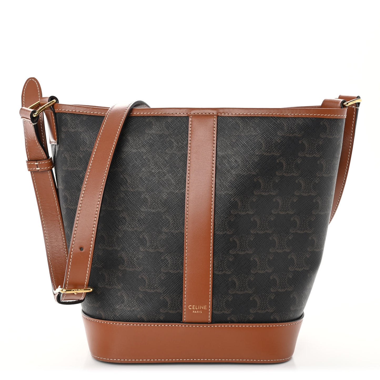Triomphe Canvas Calfskin Small Bucket Bag Tan