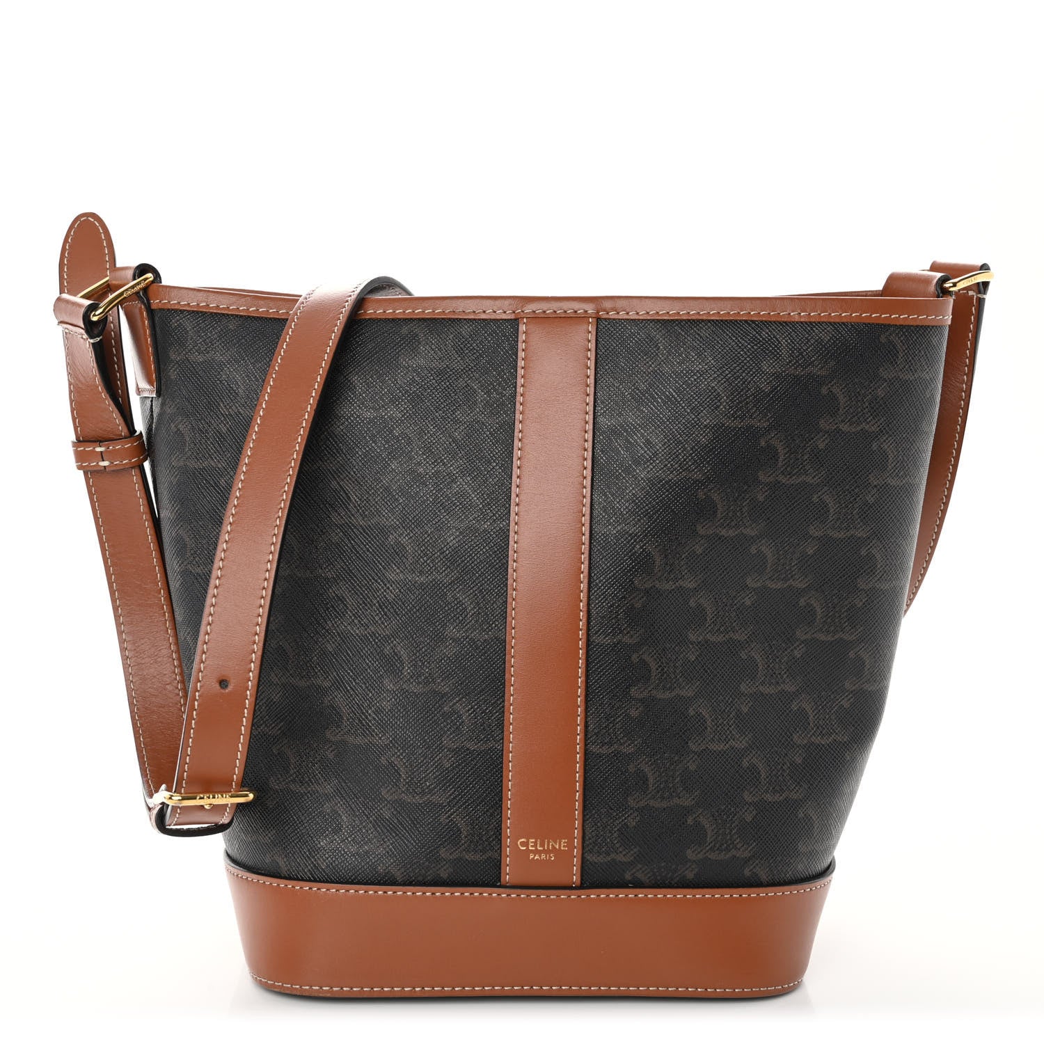 Celine Triomphe Canvas Calfskin Small Bucket Bag Tan 1 of 10